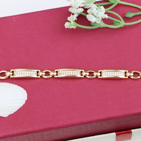 "Elegant Rose Gold Bracelet with Dazzling Rectangle CZ Panels, XPBL0952 - Picture 11 of 12